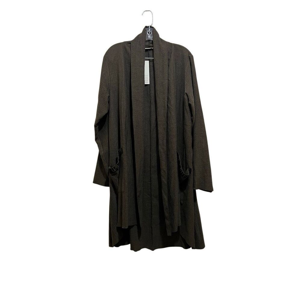 LUUKAA Duster Cardigan Patch Pockets Brown Black High Low Made In Turkey NWT